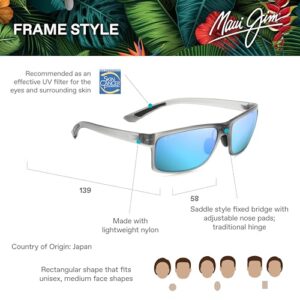 Maui Jim Pokowai Arch W/Patented Polarizedplus2 Lenses Rectangular Sunglasses Pure Collection Polarized, Translucent Matte Grey/Blue Hawaii, Medium