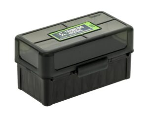 frankford arsenal hinge-top ammo box #510 with true mechanical hinge for ammunition storage and organization, holds 50 rounds