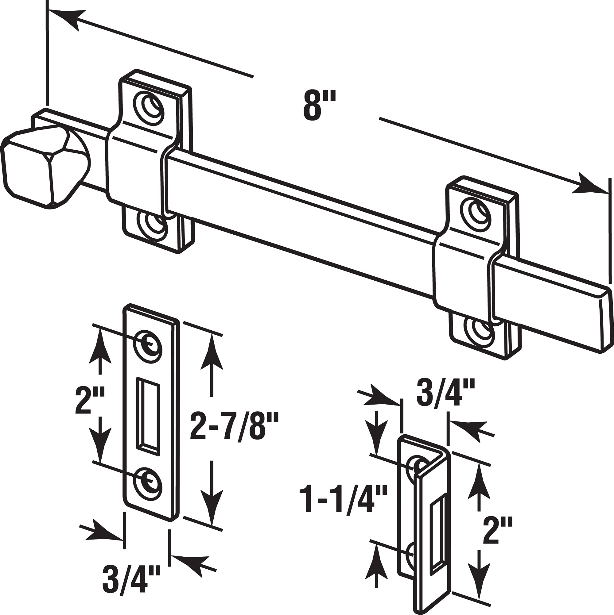 Prime-Line MP4914 Surface Bolt, 8 In., Steel, Brushed Chrome Finish, Heavy Duty Construction (Single Pack)