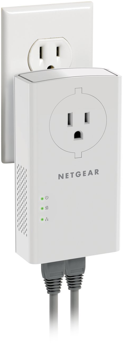 NETGEAR Powerline adapter Kit, 2000 Mbps Wall-plug, 2 Gigabit Ethernet Ports with Passthrough + Extra Outlet (PLP2000-100PAS), White