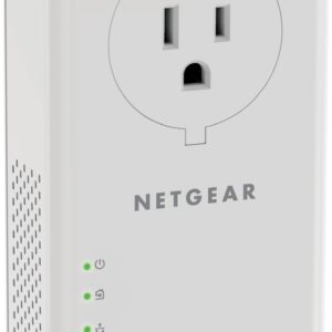 NETGEAR Powerline adapter Kit, 2000 Mbps Wall-plug, 2 Gigabit Ethernet Ports with Passthrough + Extra Outlet (PLP2000-100PAS), White