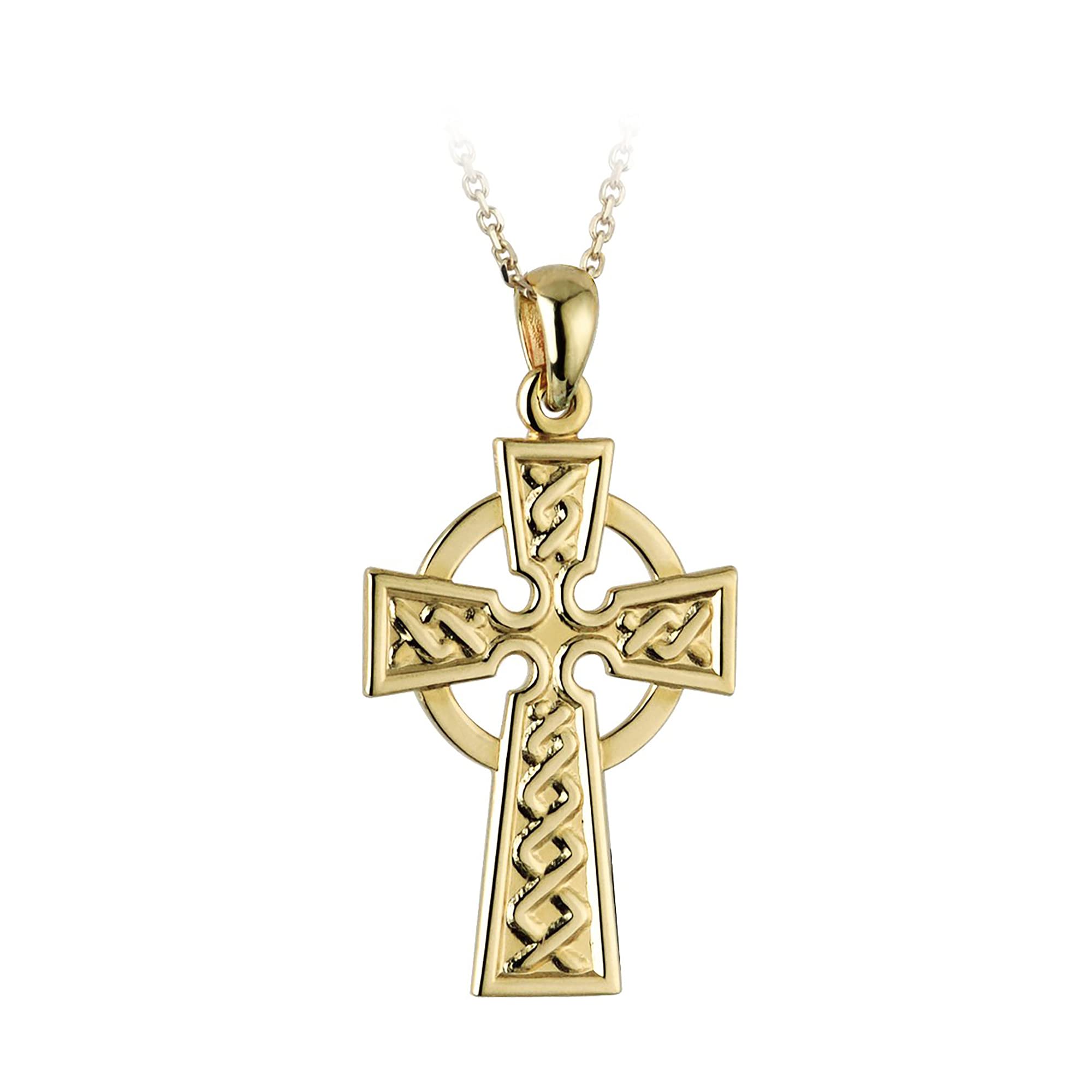 Biddy Murphy Celtic Cross Necklace Gold Plated Engraved Weave Made in Ireland