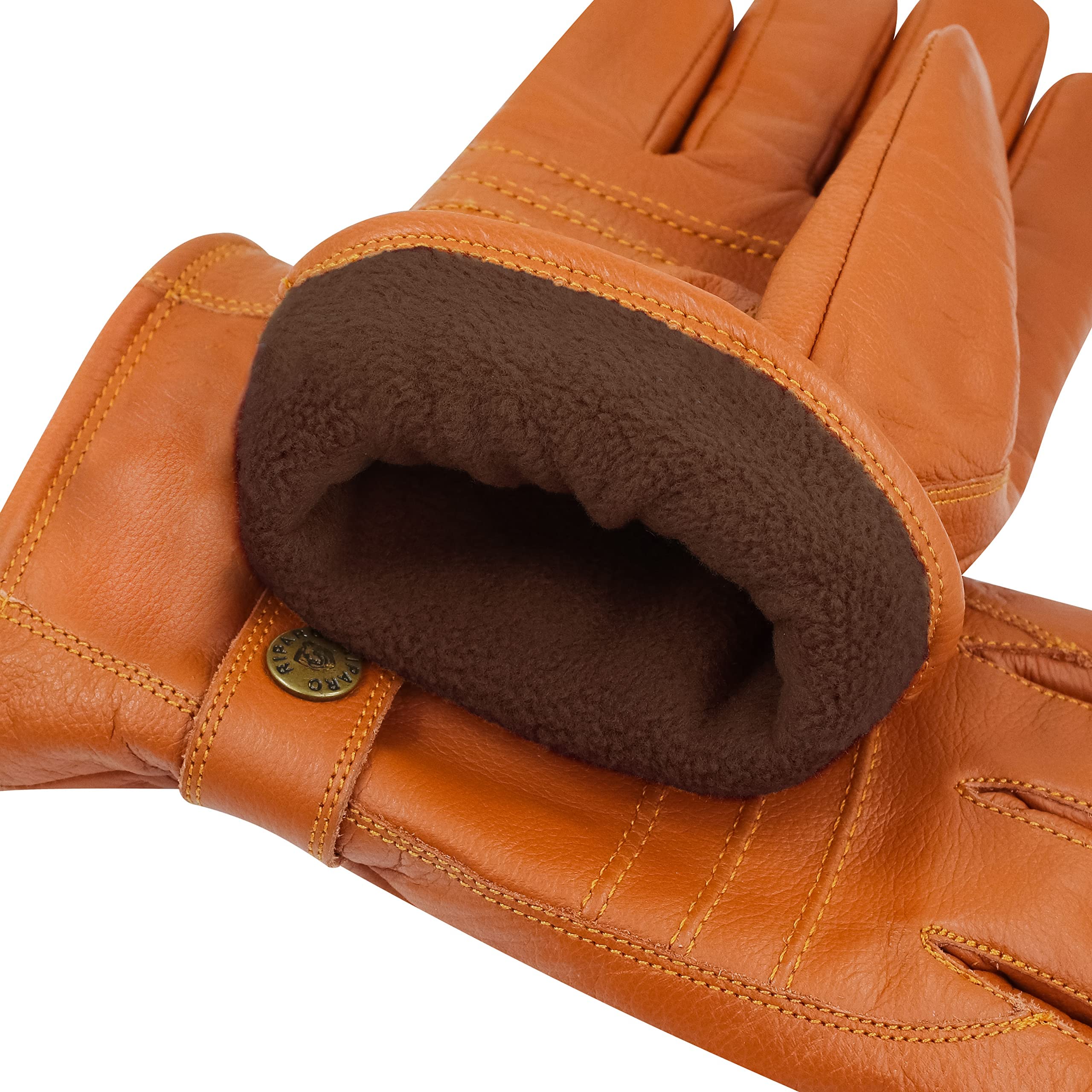 Riparo Winter Gloves for Men, Leather Winter Gloves for Cold Weather, Snow Gloves for Motorcycle Driving Hiking Outdoor (Brown, Large)