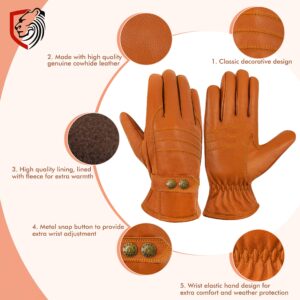 Riparo Winter Gloves for Men, Leather Winter Gloves for Cold Weather, Snow Gloves for Motorcycle Driving Hiking Outdoor (Brown, Large)