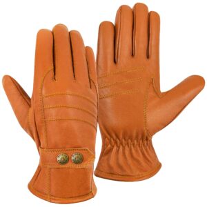 Riparo Winter Gloves for Men, Leather Winter Gloves for Cold Weather, Snow Gloves for Motorcycle Driving Hiking Outdoor (Brown, Large)