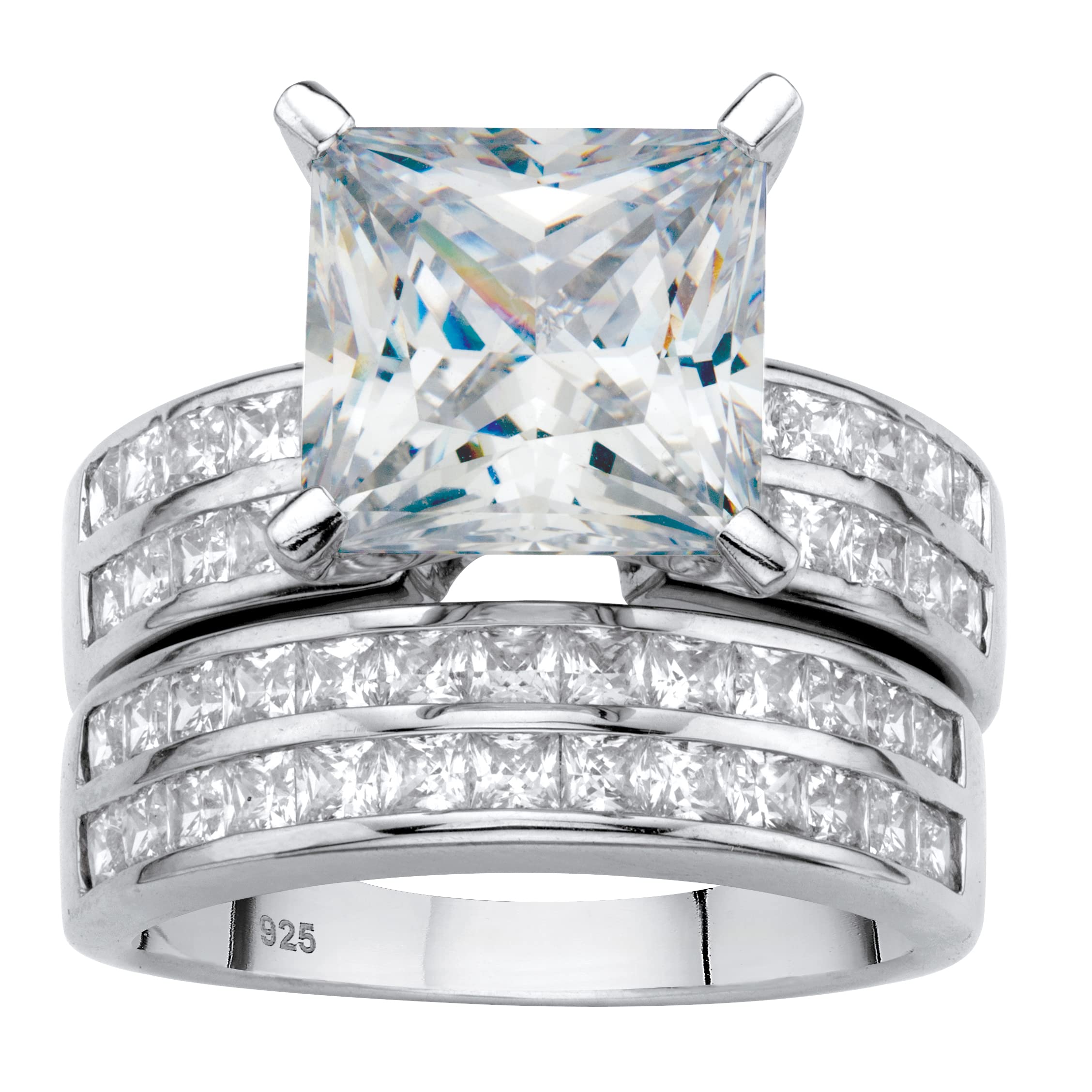 PalmBeach Platinum-plated Sterling Silver Princess Cut Cubic Zirconia Multi Row Bridal Ring Set Sizes 6-10 Size 7