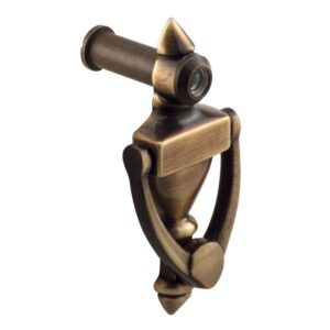 Prime-Line MP4228 Door Knocker and Viewer, 1/2 In. Bore, 160-Degree View Angle, Antique Brass (Single Pack)