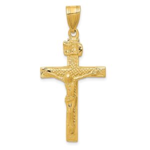 diamond2deal 14k yellow gold inri crucifix cross pendant fine jewelry for women (l- 44 mm w- 23 mm)