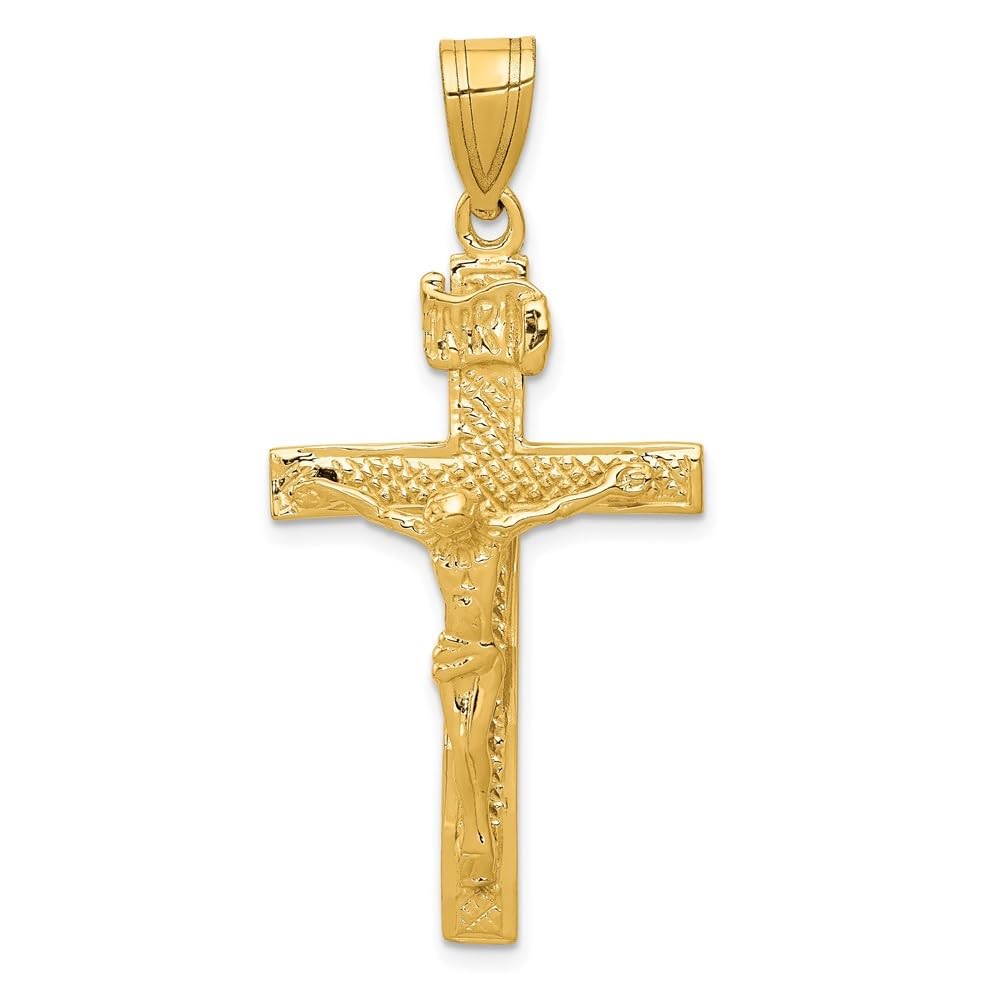 Diamond2Deal 14k Yellow Gold INRI Crucifix Cross Pendant Fine Jewelry for Women (L- 44 mm W- 23 mm)