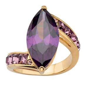 PalmBeach Yellow Gold-plated Marquise Cut Purple Cubic Zirconia and Princess Lavender Crystals Bypass Ring Sizes 6-10 Size 6