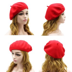 Wheebo Wool Beret Hat,Solid Color French Style Winter Warm Cap for Women Girls(Red)