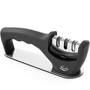 knife sharpener – 3-stage knife sharpener by rivaley– repairs, restores and polishes blades – professional sharpening system tool