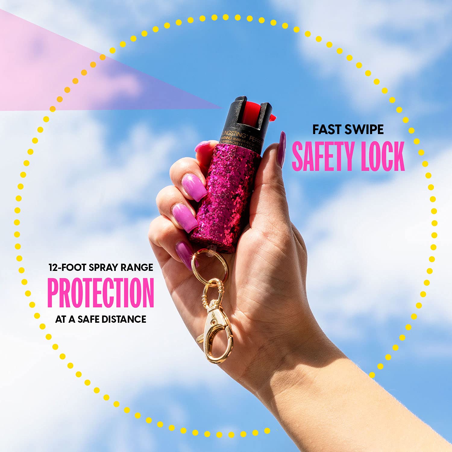 super-cute pepper spray Keychain for Women Professional Grade Maximum Strength OC Formula 1.4 Major Capsaicinoids 10-12 Ft Effective Range Accurate Stream Self-Defense Accessory Designed for Women