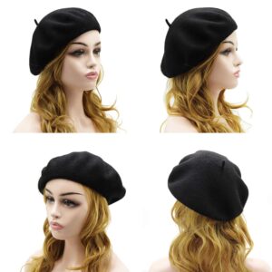 Wheebo Wool Beret Hat,Solid Color French Style Winter Warm Cap for Women Girls(Black)