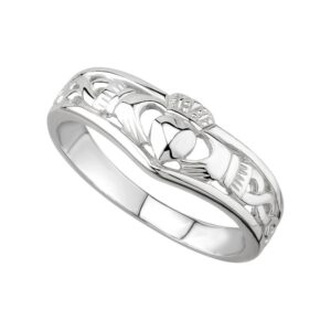 Biddy Murphy Irish 925 Sterling Silver Claddagh Ring with Classic Wishbone Design Band, Timeless Elegant Celtic Jewelry Made in Ireland, Love, Friendship, Loyalty, Size 7