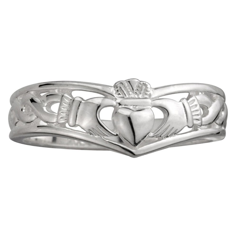 Biddy Murphy Irish 925 Sterling Silver Claddagh Ring with Classic Wishbone Design Band, Timeless Elegant Celtic Jewelry Made in Ireland, Love, Friendship, Loyalty, Size 7