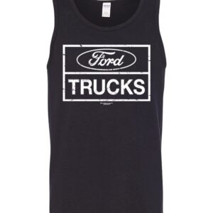 Ford Truck Vintage White Plaque Officially Licensed Cars and Trucks Mens Graphic Tank Top, Black, X-Large