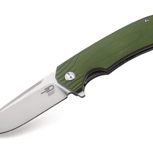 Bestech Knife BG01B Folder 3.5 in Plain Edge Blade G10 Handle Hunting-Folding-Knives, Green