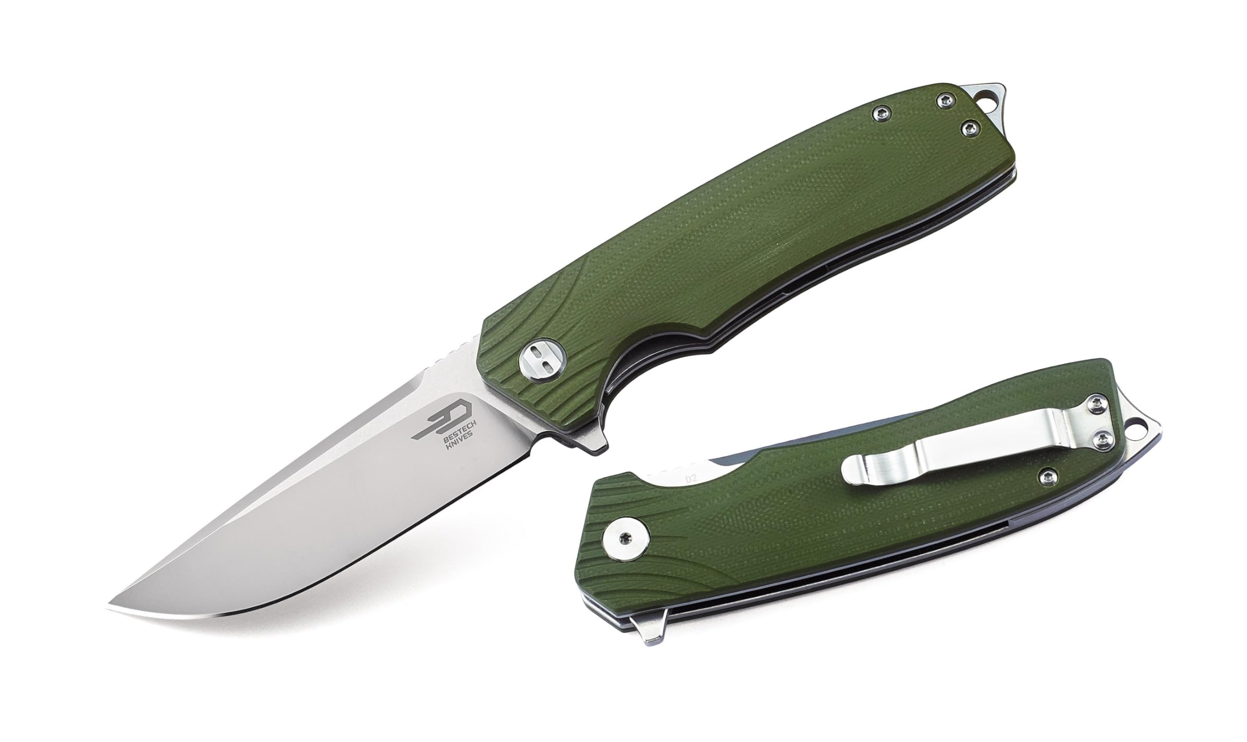 Bestech Knife BG01B Folder 3.5 in Plain Edge Blade G10 Handle Hunting-Folding-Knives, Green