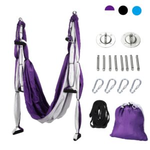 zelus aerial yoga swing sling strong yoga hammock kit set trapeze inversion equipment include 2 extensions straps and ceiling mounting kit(purple)