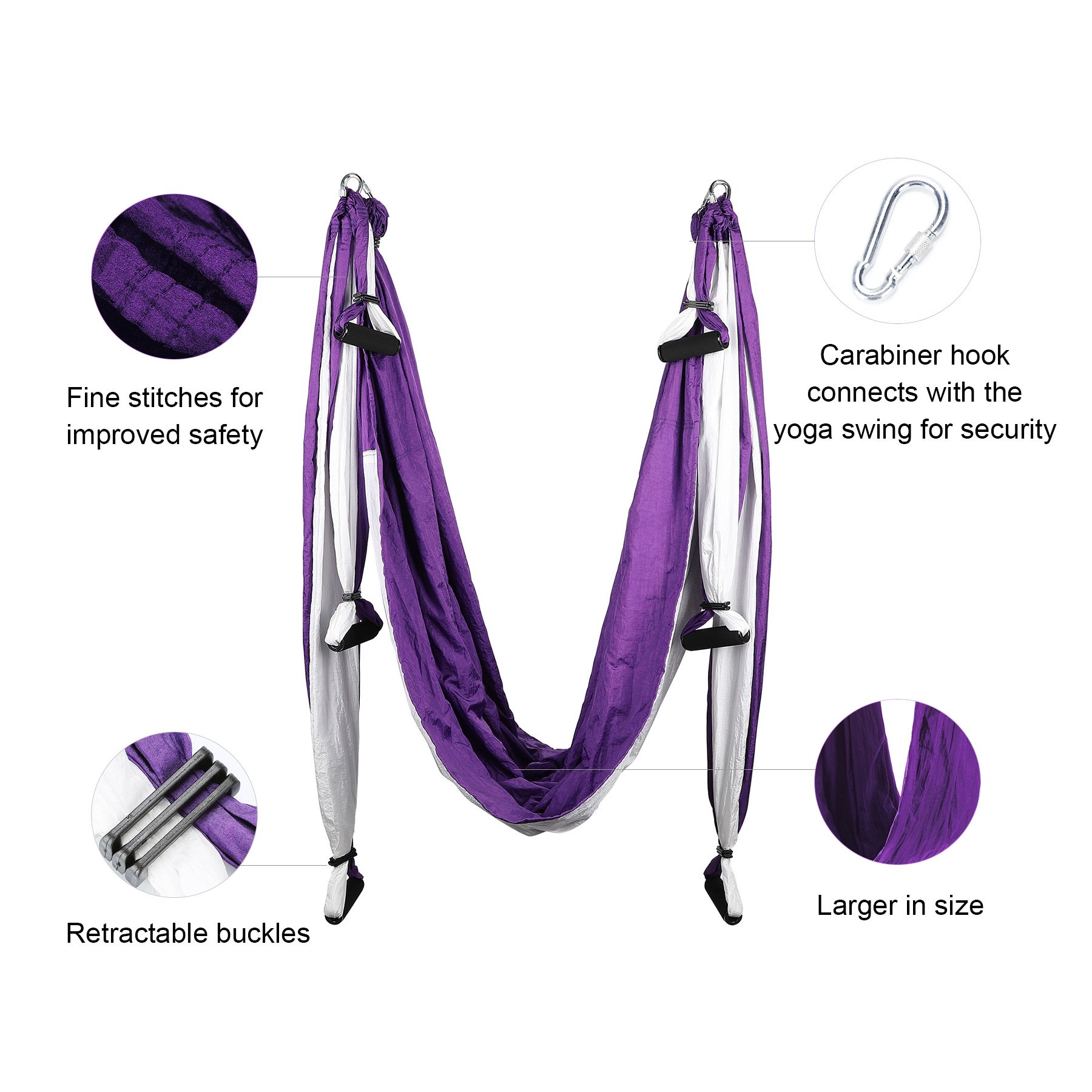 ZELUS Aerial Yoga Swing Sling Strong Yoga Hammock Kit Set Trapeze Inversion Equipment Include 2 Extensions Straps and Ceiling Mounting Kit(Purple)