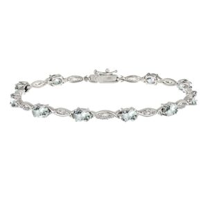 b. brilliant sterling silver aquamarine and white topaz oval-cut swirl tennis bracelet