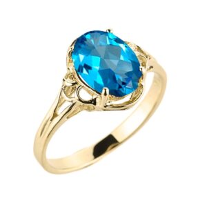 Modern Contemporary Rings 14k Yellow Gold December Birthstone Genuine Oval Blue Topaz Gemstone Solitaire Ring - Size 8-3/4