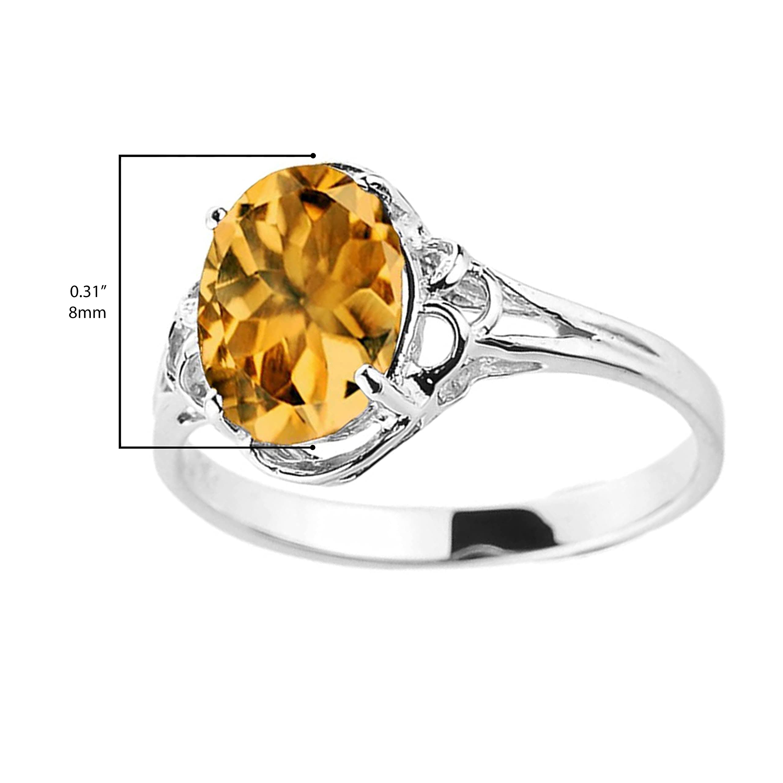 14k White Gold November Birthstone Genuine Oval Citrine Gemstone Solitaire Ring - Size 9