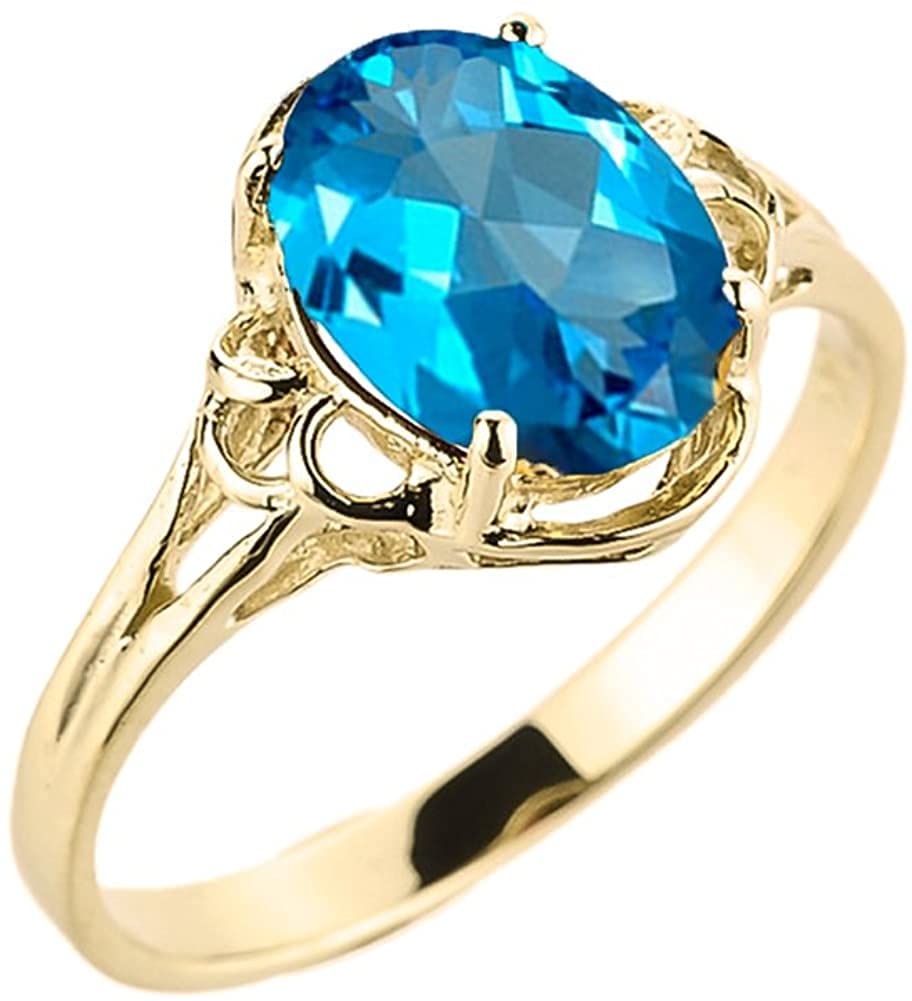 Modern Contemporary Rings 10K Yellow Gold Oval Cut Blue Topaz Genuine December Birthstone Gemstone Solitaire Engagement Ring - Size 6-1/2