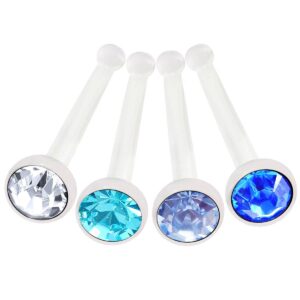 bodyjewellery 4pcs 20g 0.8mm straight nose rings flexible acrylic nostril screw rings piercing studs 2.5mm crystal boav - cr lsp sp aq