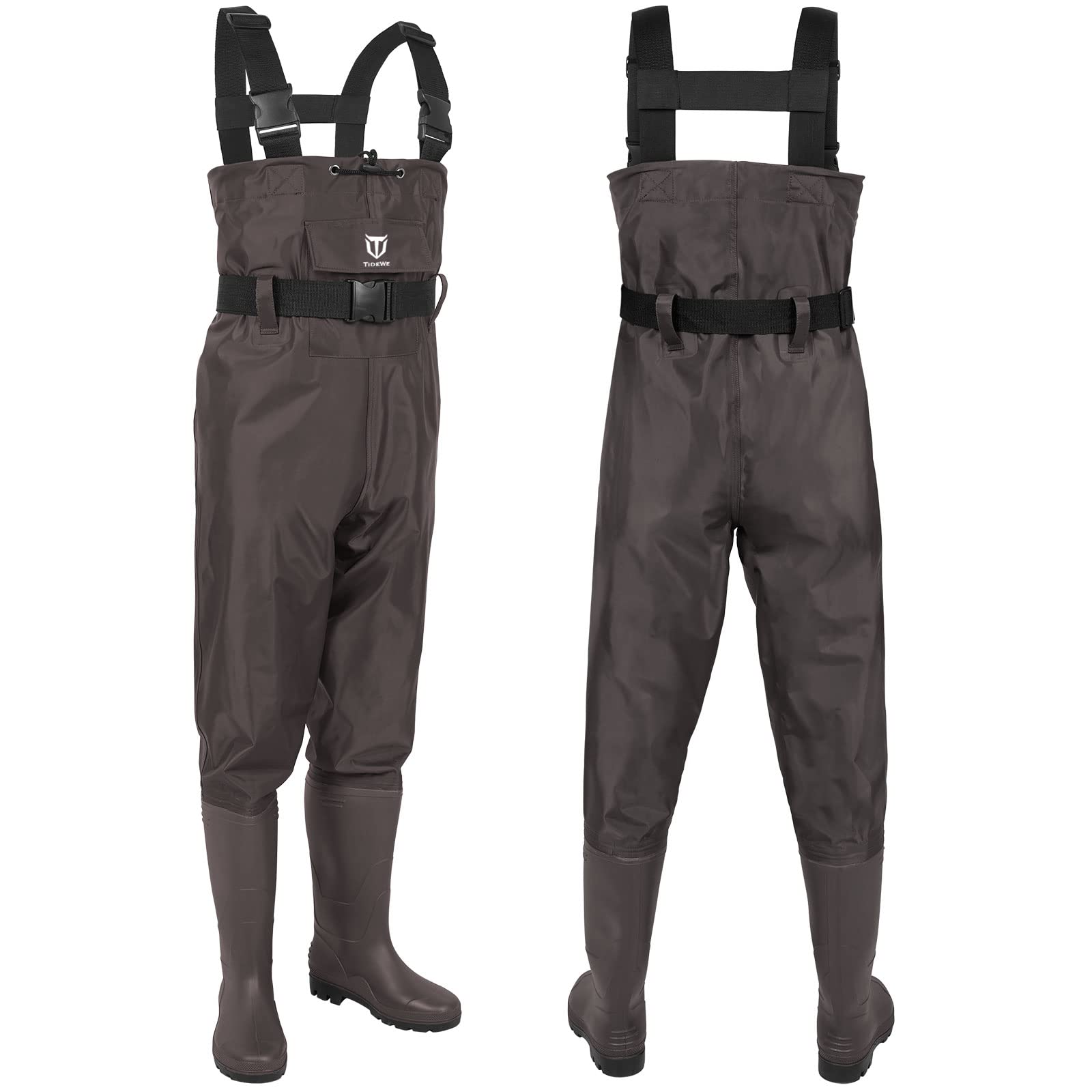 TIDEWE Bootfoot Chest Wader, 2-Ply Nylon/PVC Waterproof Fishing & Hunting Waders with Boot Hanger for Men and Women Brown Size 9