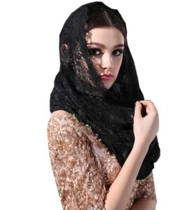 grettytling soft and comfortable mantilla veils 5 colors spanish style lace infinity veil mantilla latin (black-infinity)