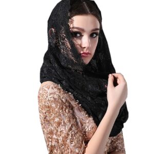 Grettytling Soft and Comfortable Mantilla Veils 5 Colors Spanish Style Lace Infinity Veil Mantilla Latin (Black-Infinity)