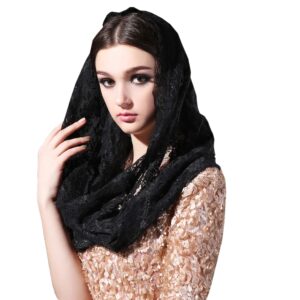 Grettytling Soft and Comfortable Mantilla Veils 5 Colors Spanish Style Lace Infinity Veil Mantilla Latin (Black-Infinity)