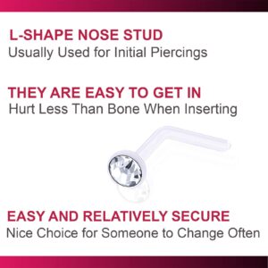 bodyjewellery 4pcs 20g 0.8mm Nose Studs L Shaped Flexible Acrylic Nostril Screw Rings Piercing 2.5mm Crystal BOAP CR BZ PE ER