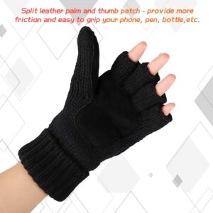 Bodvera Thermal Insulation Fingerless Texting Wool Gloves for Women and Men Winter Warm Knitted Convertible Mittens Flap