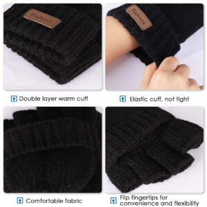 Bodvera Thermal Insulation Fingerless Texting Wool Gloves for Women and Men Winter Warm Knitted Convertible Mittens Flap