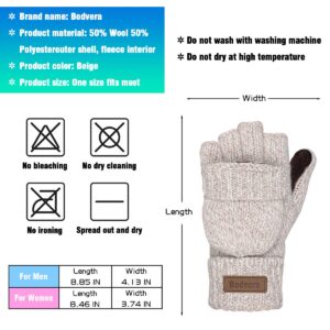 Bodvera Thermal Insulation Fingerless Texting Wool Gloves for Women and Men Winter Warm Knitted Convertible Mittens Flap