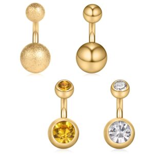 ruifan 4pcs 14g 6mm 1/4 inch 316l surgical steel short belly earring navel button rings set - gold