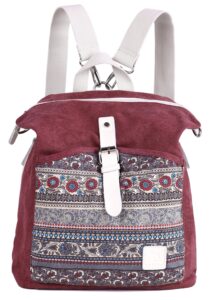 arcenciel women backpack canvas rucksack ladies fashion shoulder bag (maroon)