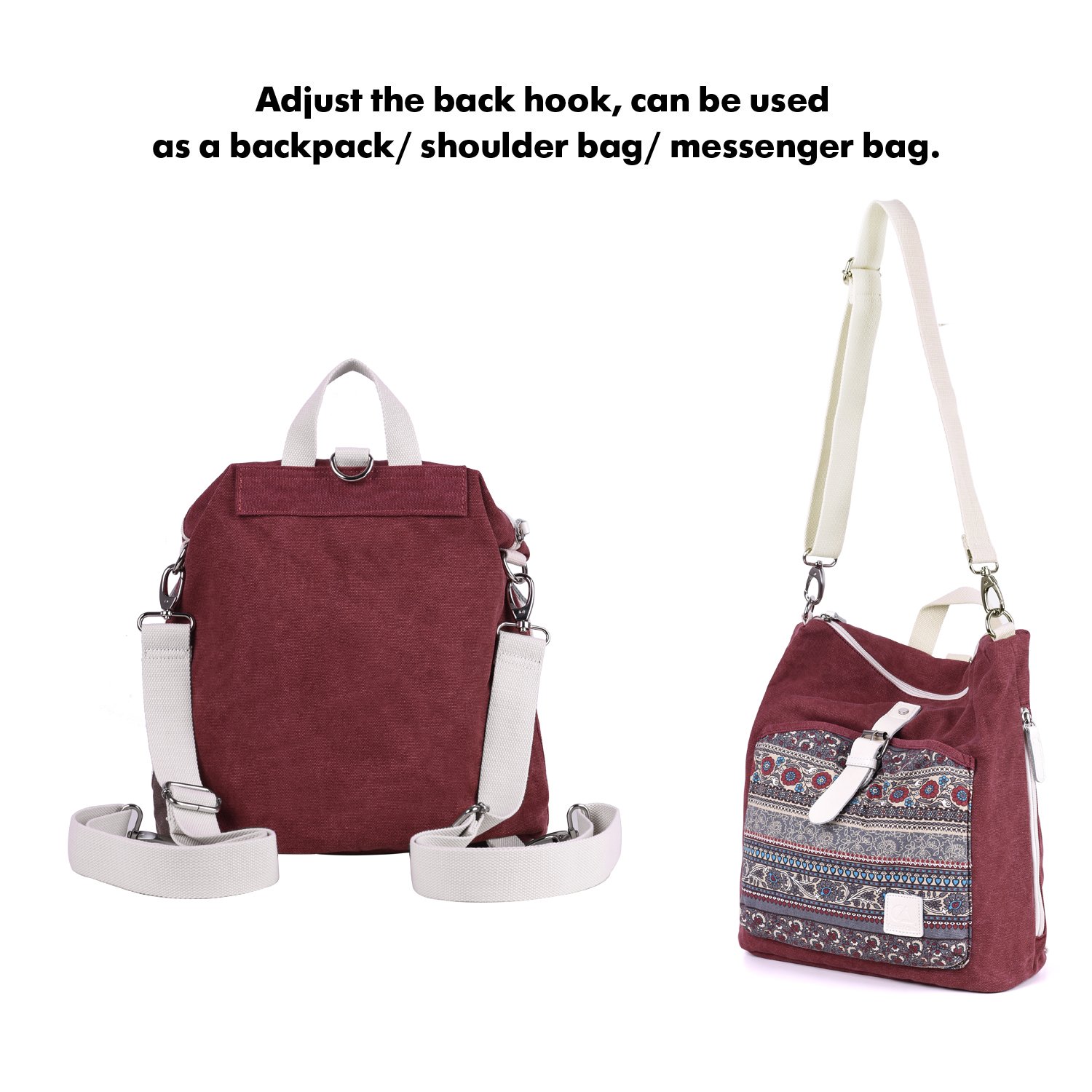 ArcEnCiel Women Backpack Canvas Rucksack Ladies Fashion Shoulder Bag (Maroon)