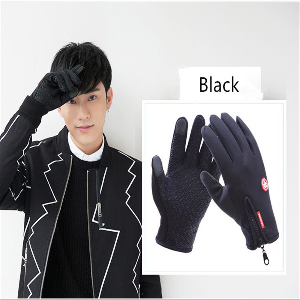 Bicycle Motorcycle Waterproof Gloves Outdoor Sport Warm Windproof Thermal Touch Gloves Riding Running Bike Cycling Gloves Hot Hands Warmer (Black(M))