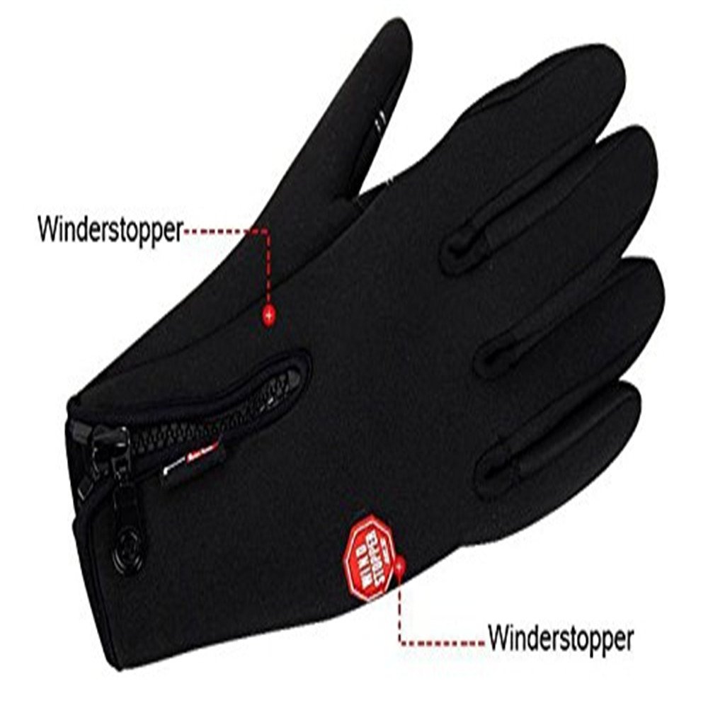 Bicycle Motorcycle Waterproof Gloves Outdoor Sport Warm Windproof Thermal Touch Gloves Riding Running Bike Cycling Gloves Hot Hands Warmer (Black(M))