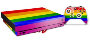 wraptorskinz decal vinyl skin wrap compatible with xbox one x console and controller - rainbow stripes