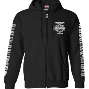 Harley-Davidson Men's Lightning Crest Full-Zippered Sweatshirt, Black (XL)