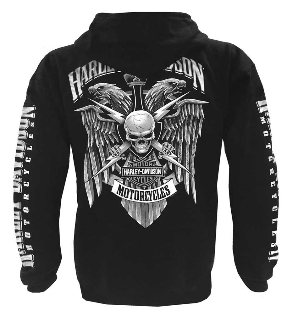 Harley-Davidson Men's Lightning Crest Full-Zippered Sweatshirt, Black (XL)