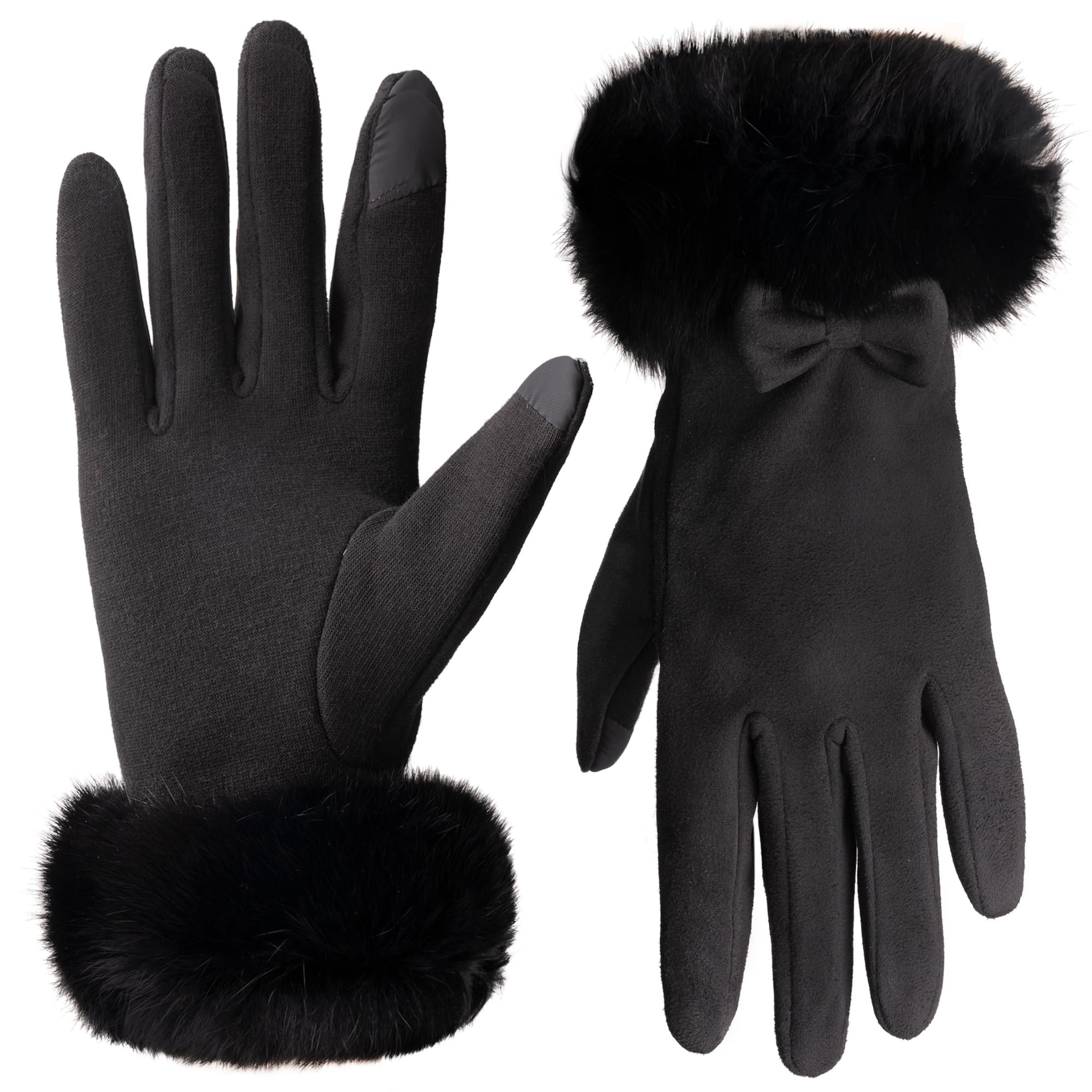 Vagasi Women Touch Screen Gloves, Fleece Lined Winter Gloves for Ladies, Thermal Suede Gloves Fur Cuff for Girls Gifts