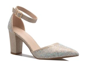 olivia k women's sexy d'orsay ankle strap pointed toe block heel pump - classic, comfortable (9, champagne glitter, numeric_9)