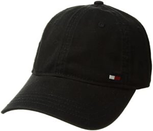 tommy hilfiger men's dad hat billy corner flag cap, black, o/s