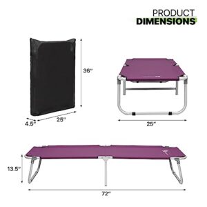 Magshion Portable Military Fold Up Camping Bed Cot + Free Storage Bag- 5 Colors (Purple), 37 x 26 x 5 inches (Magshion Furniture)